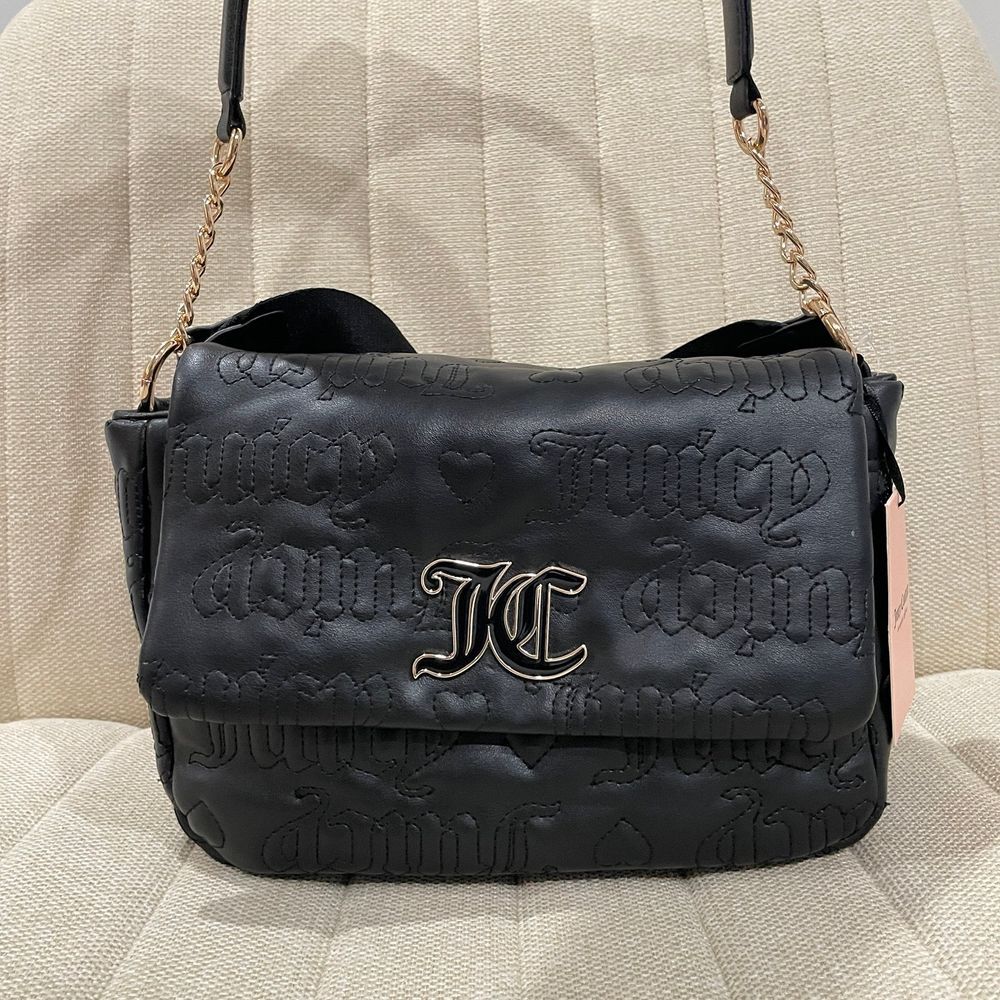 NEWâ Juicy Couture Black Embossed Logo Crossbody Bag with Coin Pouch